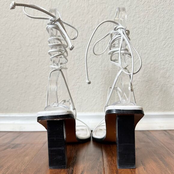 FRAME Le Doheny Ankle-Wrap Leather Sandals in White - Picture 8 of 12